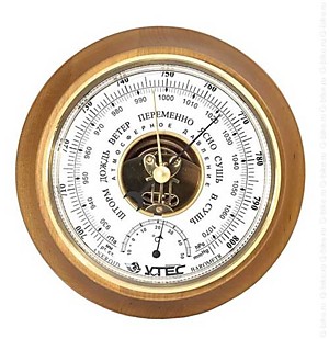 Барометр УТЕС БТК-СН-8 с термометром (корпус-дерево, диам.210 160мм, откр.механизм)