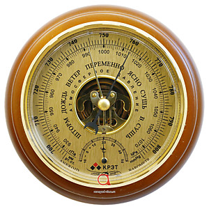 Барометр с термометром УТЕС-КРЭТ, БТКСН-8(шз) (корпус-дерево, диам.210 160мм, откр.механизм)